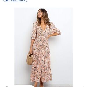 Petal & Pup Pink Floral V-Neck Tiered Maxi Dress